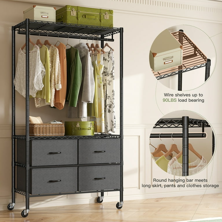 Rollaway Wardrobe, Portable Clothes Rack with Fabric Drawers