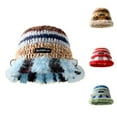 thumbnail image 4 of Xfvqtps Cloche Bucket Hat for Womens Knit Crochet Furry Ring Buckle Colorful Foldable Fashion Thickened Windproof Coldproof Warm Outdoor Winter Fisherman Hat Blue, 4 of 4