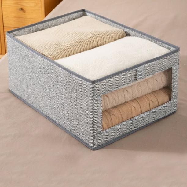 Organizador plegable de ropa para la ropa con asa - Caja de almacenamiento de tela gris para la organización de armarios y cajones, 14,17x9,84x7,87 pulgadas, organizador de compartimento lavable