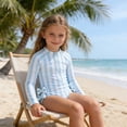 thumbnail image 7 of Xdegoge Toddler Girls Swimsuit One Piece Zip Front Long Sleeve Striped Rash Guard Swimwear Side Bow Detail Quick Dry Water Park Beach Vacation Summer Holiday Light Blue 4 Years, 7 of 7