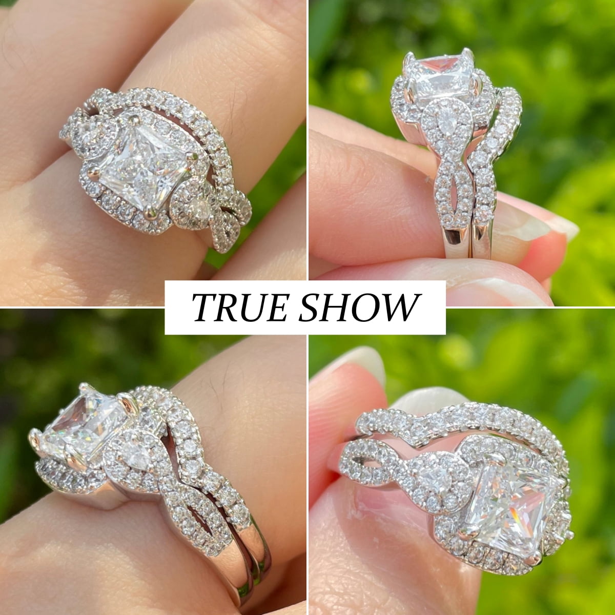 SFTING Engagement Rings for Women Princess Pear Cut Wedding Ring Set 5A CZ Silver 18K Plated Anniversary Mother's Day Gift for Her Size 6