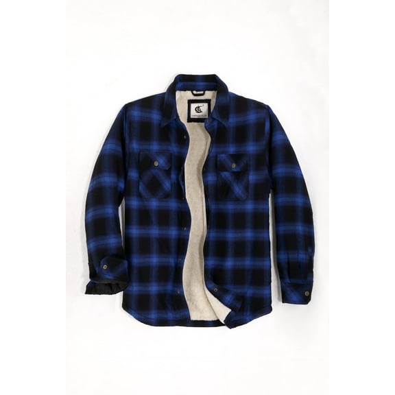 COEVALS CLUB Men's Sherpa Lined Flannel Long Sleeve Snap Shirts Quilted Jacket (Blue Black/3X-Large 1#)
