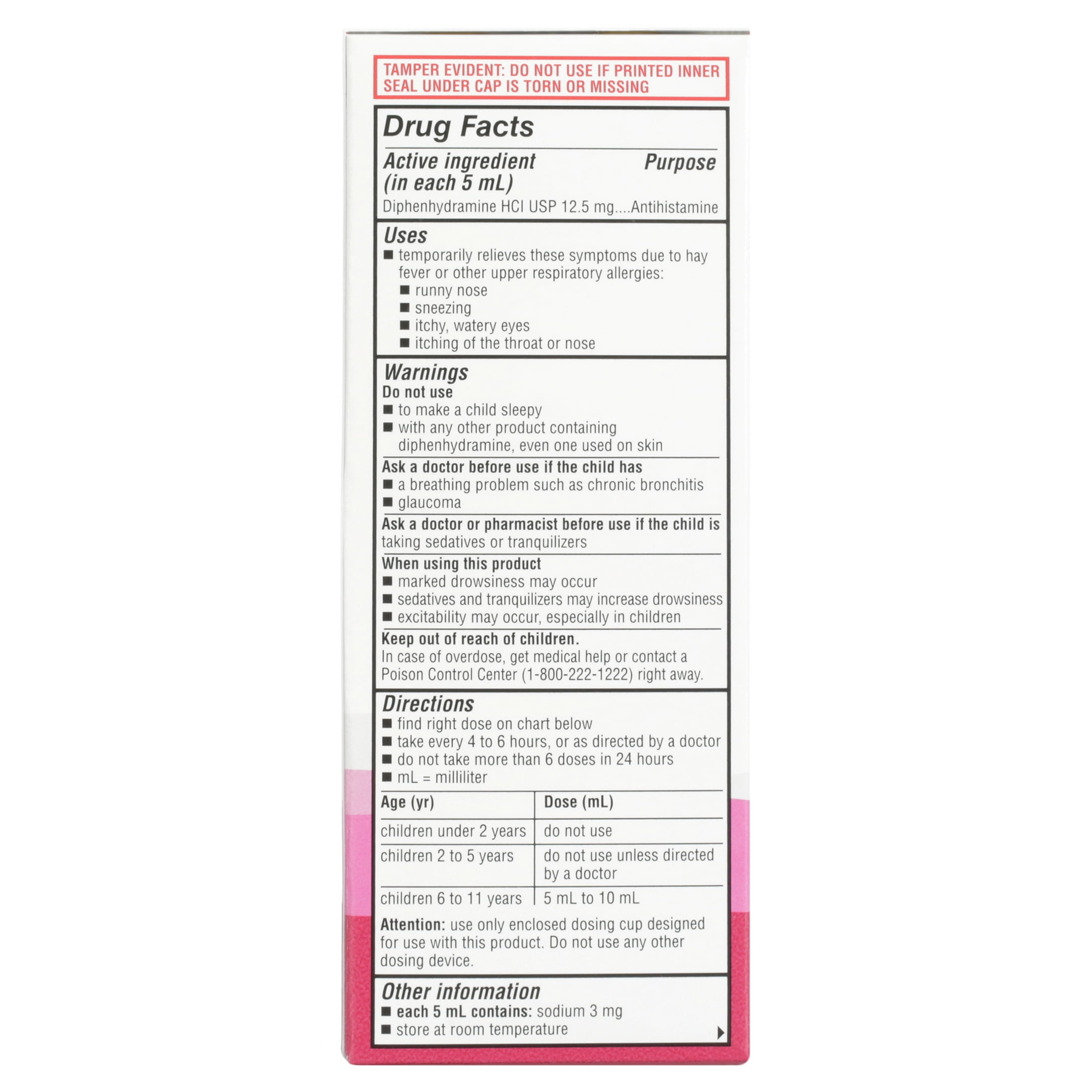 Equate Children's Allergy Relief Diphenhydramine HCl Antihistamine Oral Solution, Natural Cherry Flavor, 4 fl oz