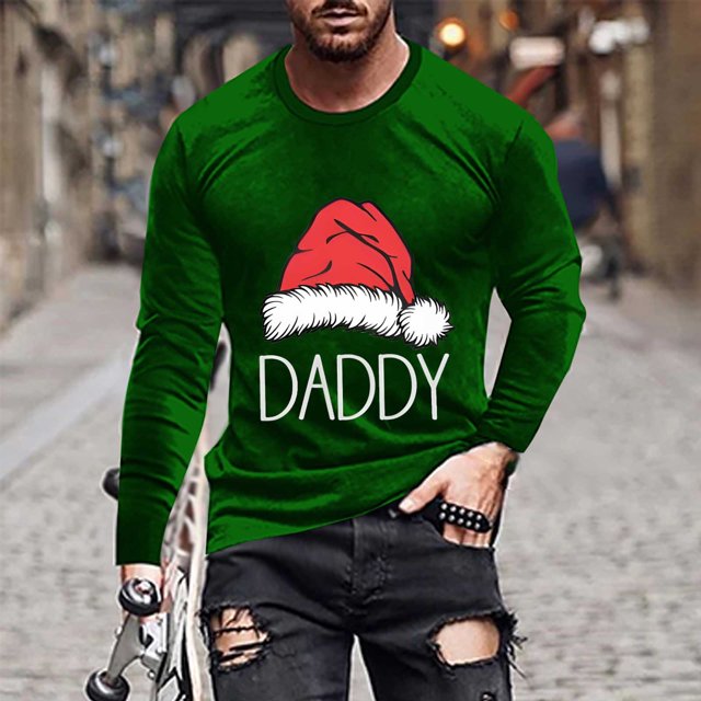 Blusas y camisas de manga larga y cuello redondo para hombre, informales, con estampado navideño, deportivas, de poliéster.