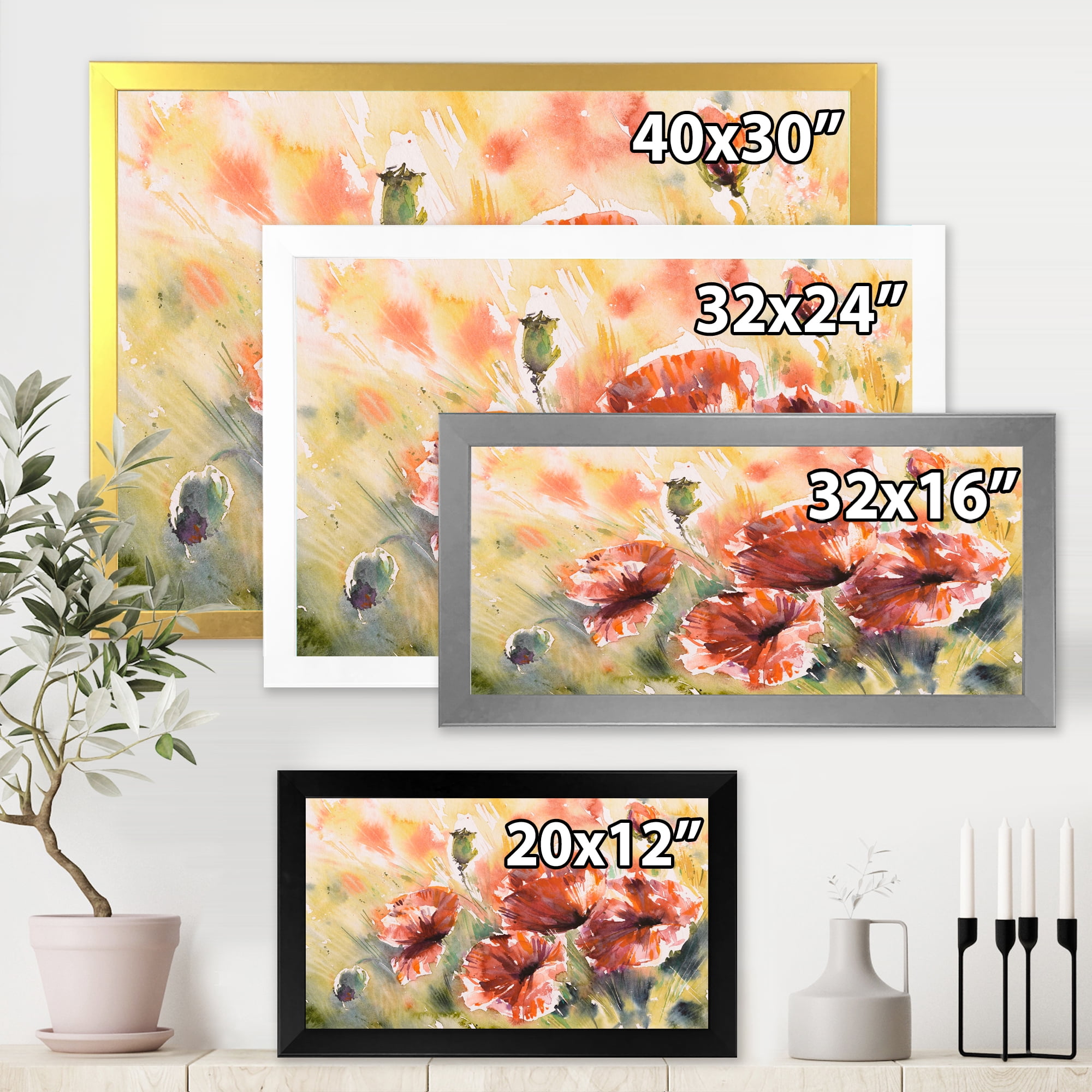 Designart 'Abstract Red Poppy On A Field' Traditional Framed Art Print