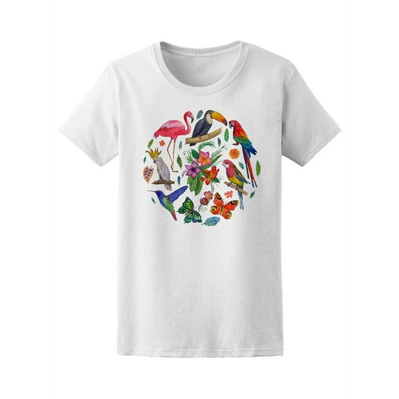 Tropical Birds Butterflies T-Shirt Women -Image by Shutterstock, Female XX-Large