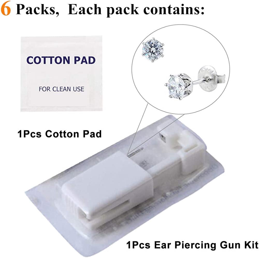 Ear Piercing Gun - Silmy 6 Pack Ear Piercing Kit Disposable Self Ear Piercing Gun with Ear Stud and Clean Tool Pierce Kit Tool for Nose Studs Cartilage Tragus Helix Piercing Gun By PULMCheerger