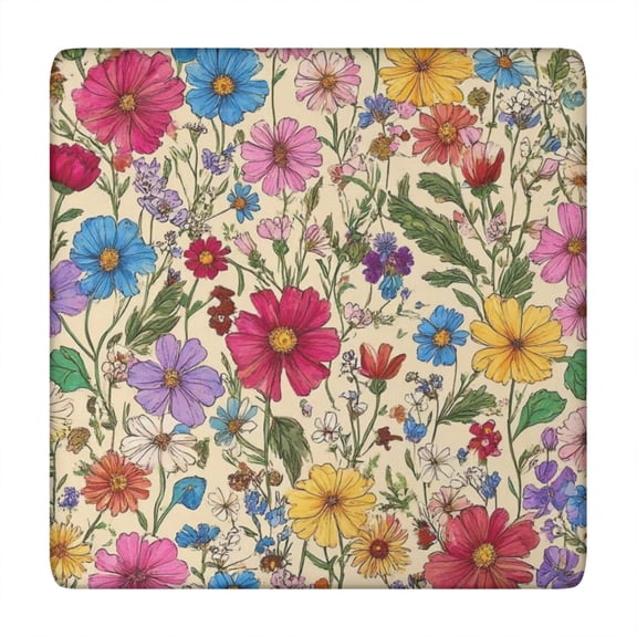 Pioneer Flower Floral Print Pattern Square Fitted Tablecloth with Elastic Edge,Square Table Cover,Washable Elastic Table Cover for Home Kitchen Party Decor 34"x34"