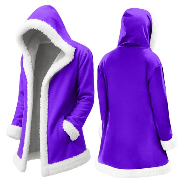 Ceisia Women's Christmas Solid Color Hooded Cardigan Long Sleeve Gift Wool Collar Sweatshirt Coat with Pockets
