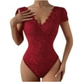 thumbnail image 2 of Mefallenssiah Women'S Solid Color Lace Lace Perspective Deep V Backless Design Sense One-Piece Tights, 2 of 9