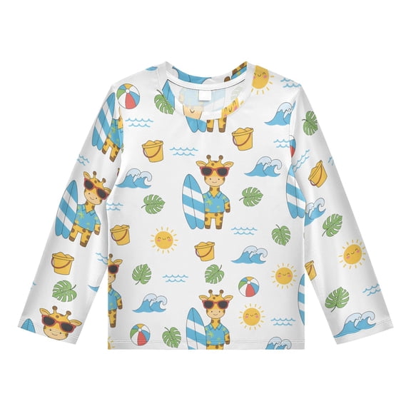 Giraffe Surfing Boys' Rash Guard Shirts UPF 50 Plus Sun Protection Short Sleeve Swim Tees 3T
