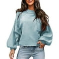 thumbnail image 2 of Duoif Sweaters for Women Trendy Women's 2025 Long Sleeve Crewneck Sweater Casual Solid Color Ribbed Hem Knitwear Pullover Cropped Women's Sweaters Womens Tops Blue L, 2 of 6