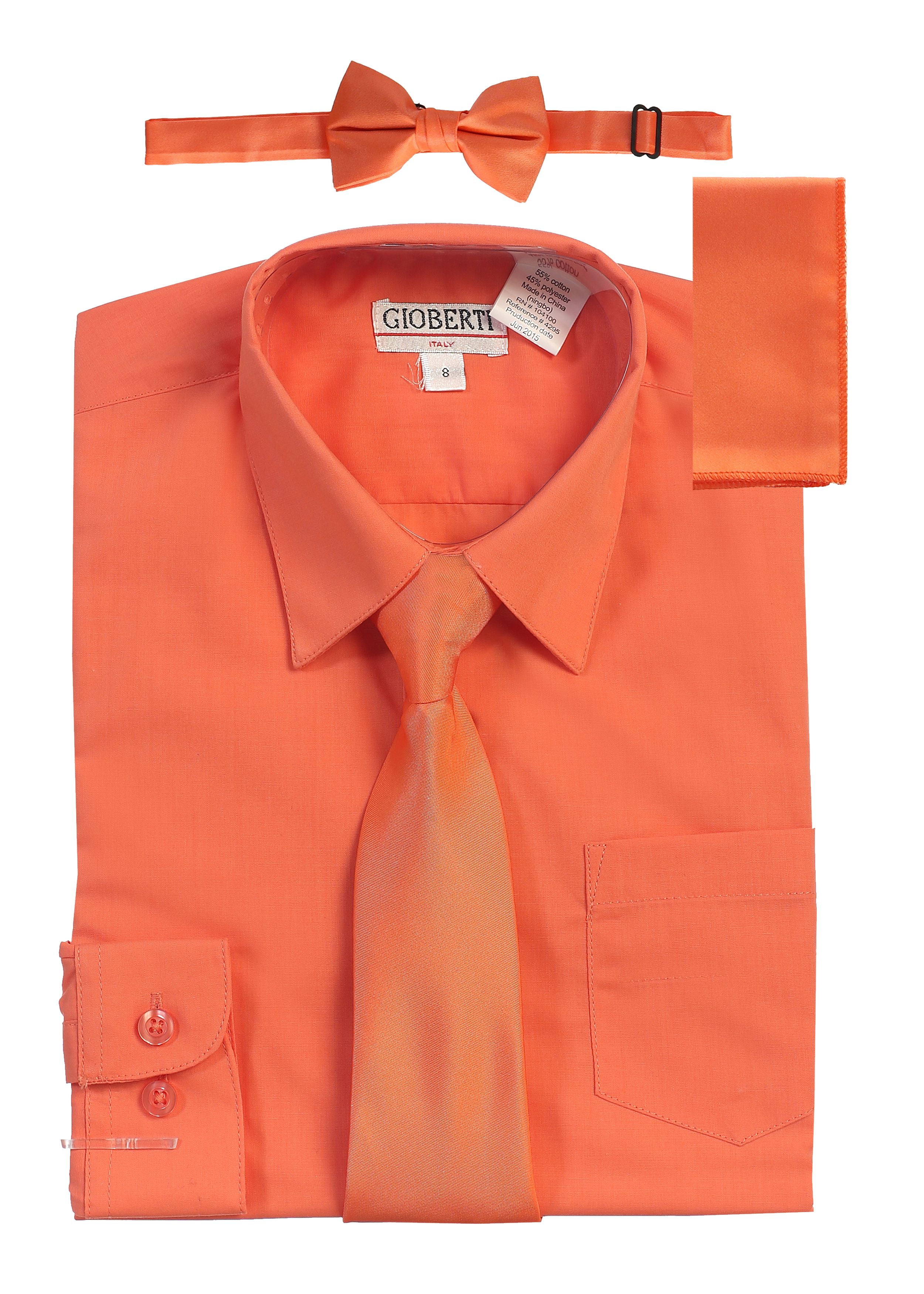 Gioberti Boy's Long Sleeve Dress Shirt + Solid Tie, Bow Tie, and Hanky