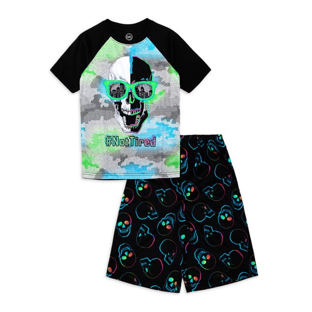 Wonder Nation Short Sleeve Crew Neck Graphic Print Solid Pajamas