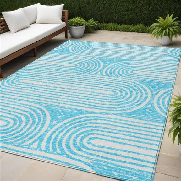 HomeRoots 561871 5 x 8 ft. Teal Abstract Washable Non Skid Indoor Outdoor Rectangle Machine Woven Area Rug