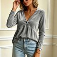thumbnail image 6 of GEWSEY Velvet Tops for Women Dressy Casual V Neck Shirts Loose Fit Long Sleeve Vintage Velour Blouse Solid Holiday Party Outfits (Grey, 6XL), 6 of 7