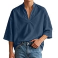 thumbnail image 6 of JIAYUE Men's T Shirt Casual Summer Solid Color Buttons V Neck Short Sleeve Loose Pullover Tops For Relaxed Fit Lightweight Daily Wear And Outdoor Workout For Male Wear, 6 of 9