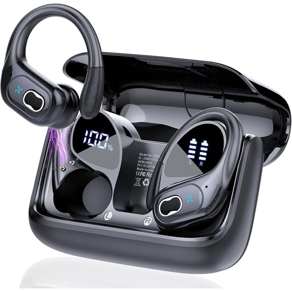 Wireless Earbuds 75hrs Bluetooth 5.4 Headphone Sport, 2026 Bluetooth Earbuds Stereo Deep Bass Over Ear Bud with Earhooks, ENC Noise Cancelling Mic IPX7 Waterproof Earphone for Gym/Running/Workout
