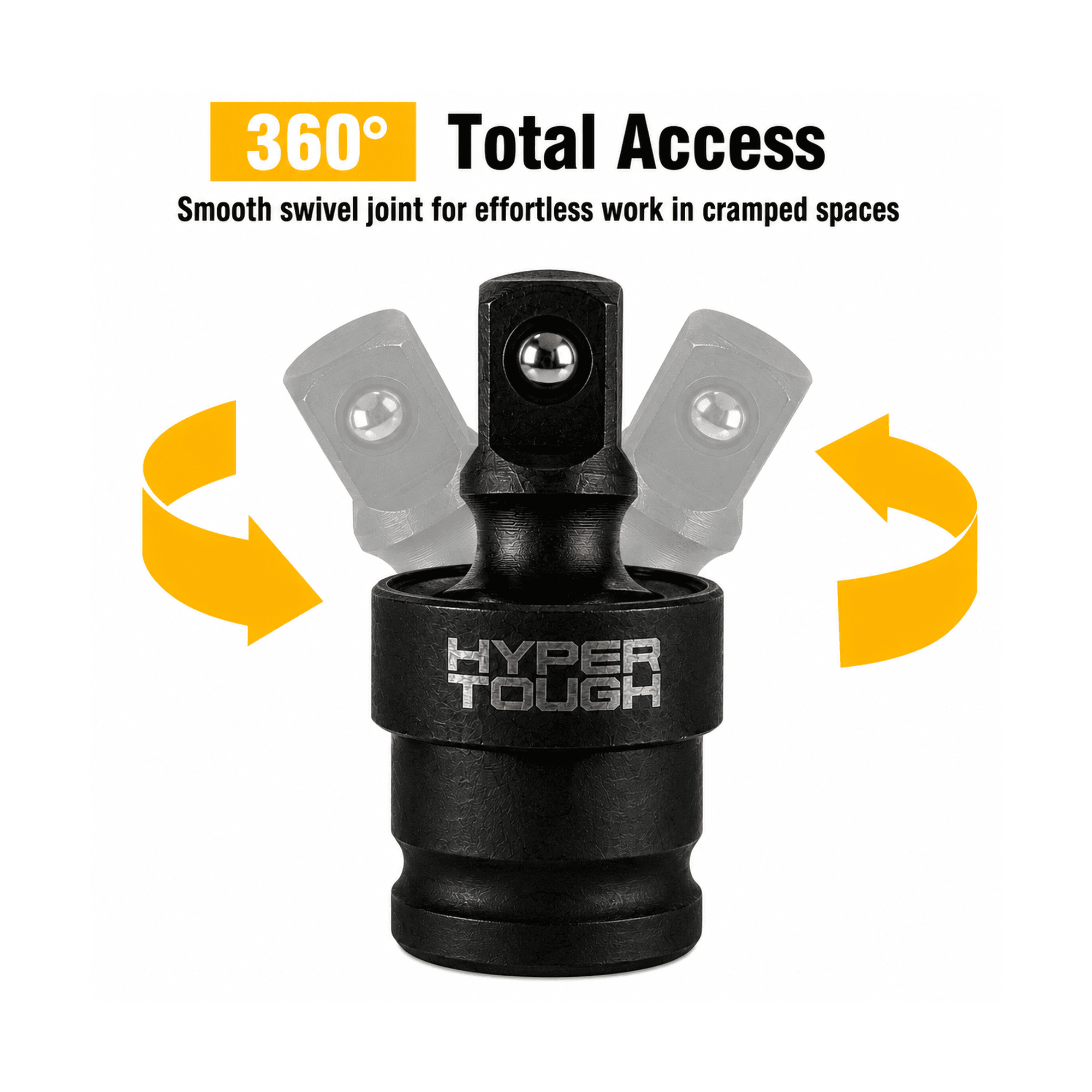 Hyper Tough Impact Swivel Joint Adapter Set, 1/4", 3/8" & 1/2" Drive, 3-Piece Socket Adapter Kit