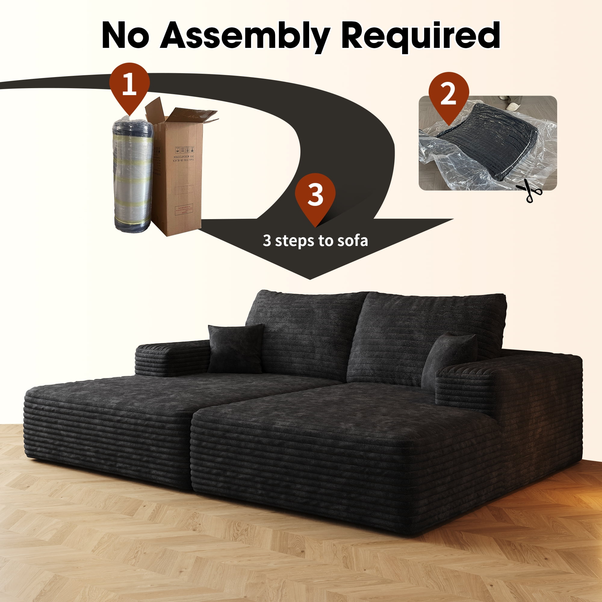 MAYEERTY 74.8" Black Modern Sofa Bed - Dual Sleeper, No Assembly, Multifunctional for Guest Use
