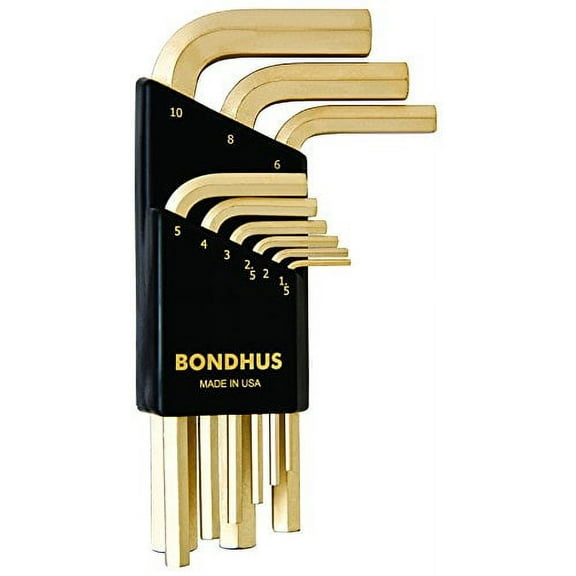 Bondhus 38299 Set 9 GoldGuard Plated Hex L-wrenches 1.5-10mm - Short