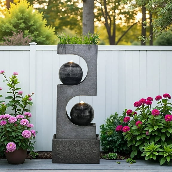 Water Fountains Modern Waterfall Water Feature Outdoor Large Fountain with Lights for Patio Yard Deck Porch Pool, Home Decor