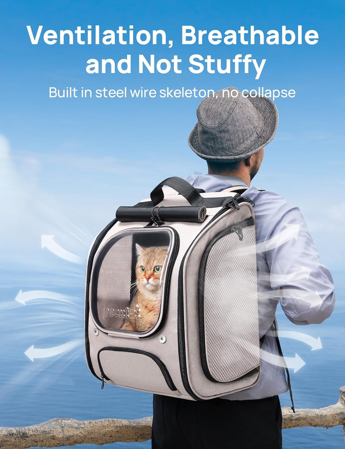 Cat Backpack Carrier, Large Space Cat Bubble Backpack, Breathable Cat Carrier, Shaded Dog Backpack Carrier, Ergonomic 3D Design for Travel, Hiking, Walk, Suitable for Shopping, Car, Vet, Gray