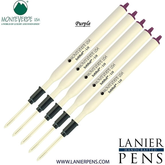 Lanier Combo Pack - 5 Pack - Monteverde Soft Roll Ballpoint L13 Paste Ink Refill Compatible with most Lamy Style Ballpoint Pens - Purple (Medium Tip 0.7mm)