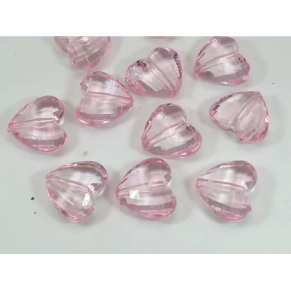 U8MO 50 Transparent Color Acrylic Faceted Heart Charm Beads 18mm Various Pink Red -Pink