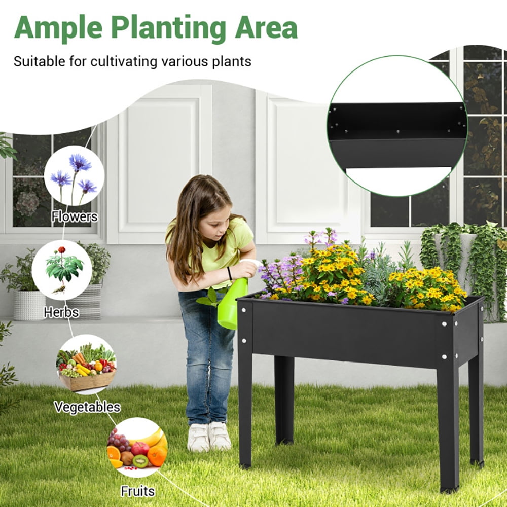 Resenkos Raised Planter Boxes, Large Space Elevated Flower Beds,Metal Raised Garden Bed with Legs and Drainage Hole for Vegetable Flower-24 x 11 x 18 inches