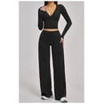 thumbnail image 3 of PISONIC Women 2 Pieces Workout Sets Long Sleeve V Neck Tops High Waist Flared Leggings Gym Sets, 3 of 5