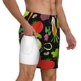 thumbnail image 3 of Picia Cartoon Vegetables pattern Mens Swim Trunks with Compression Liner Stretch Beach Shorts Quick Dry with Zipper Pockets No-Chafing Board Shorts-Large, 3 of 9