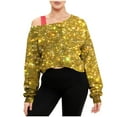thumbnail image 2 of HongQid Off The Shoulder Tops for Women Cropped Sweatshirt Long Sleeve Top Asymmetrical Patchwork Shirt, 2 of 7