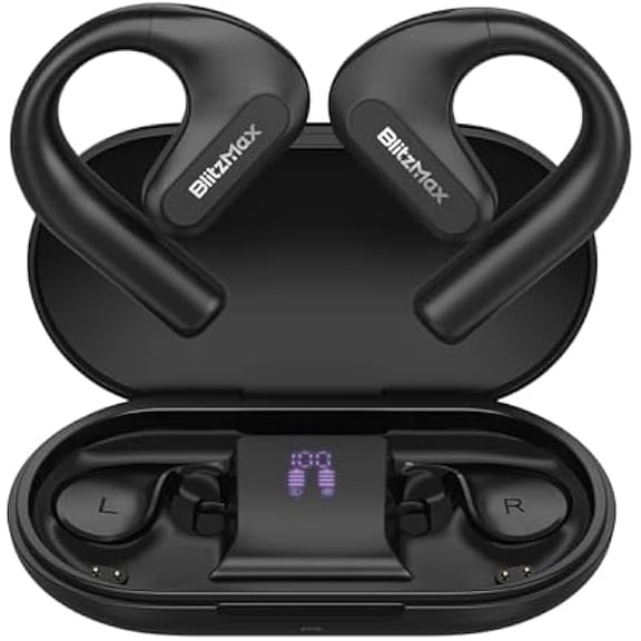 Open Ear Headphones Call Noise Cancellation, Comfort Wear, Enhanced Bass, True Wireless Earbuds for LED Power Display, 60H Playtime, Bluetooth 5.3, IPX5 Running Working