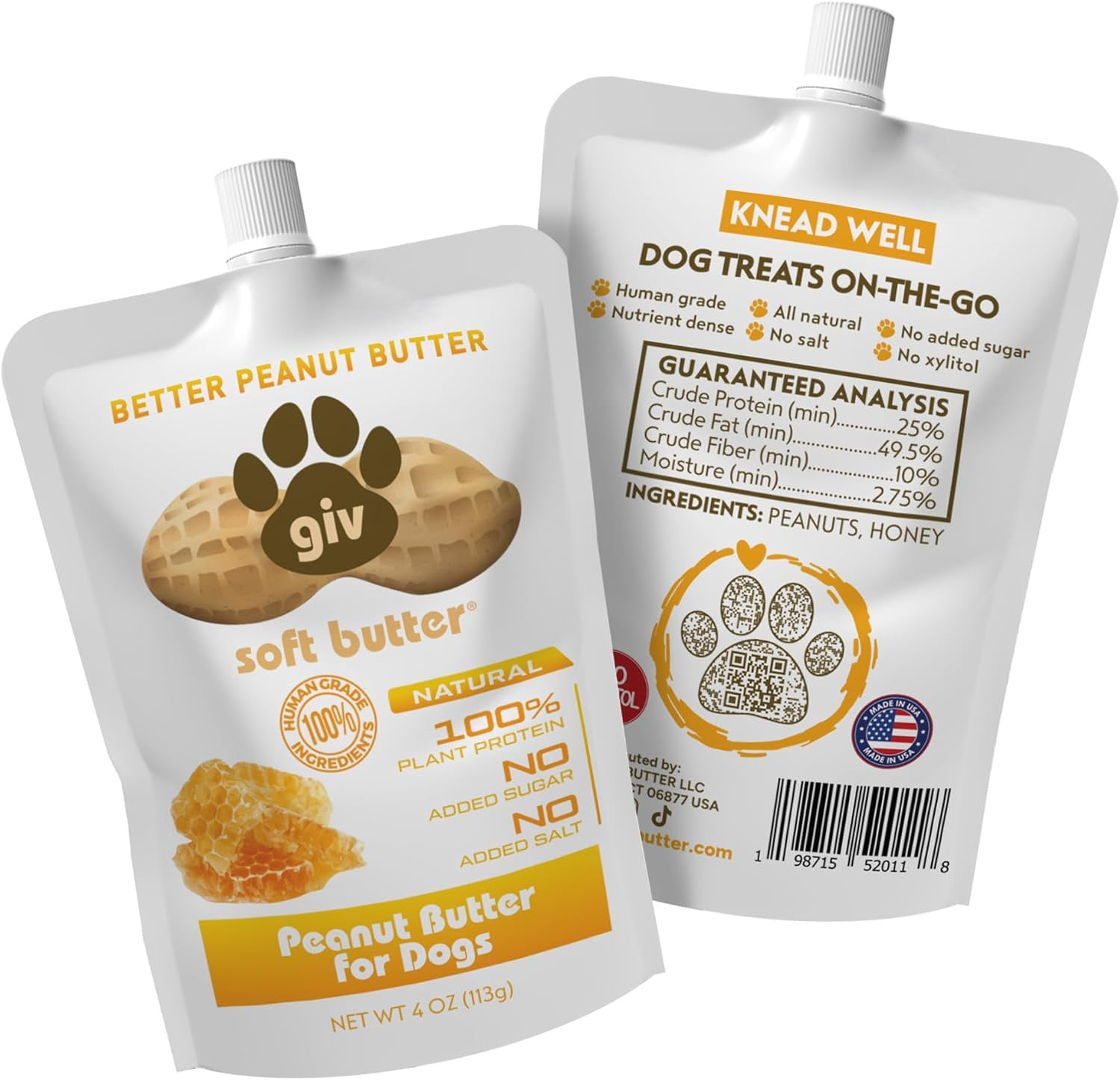giv All Natural Peanut Butter for Dogs, 4oz Pouch, Pack of 9, Training Treat
