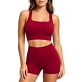 thumbnail image 5 of Women 2Piece Activewear Workout Yoga Set Long Sleeve Crop Top And High Waist Leggings Gym Outfit Yoga Shorts Sets Wine ,XL, 5 of 8