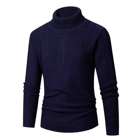 TFEOQRY Men's Turtleneck Sweater Cable Knit Textured Long Sleeve Casual Pullover Fall Winter Warm Top Dark Blue