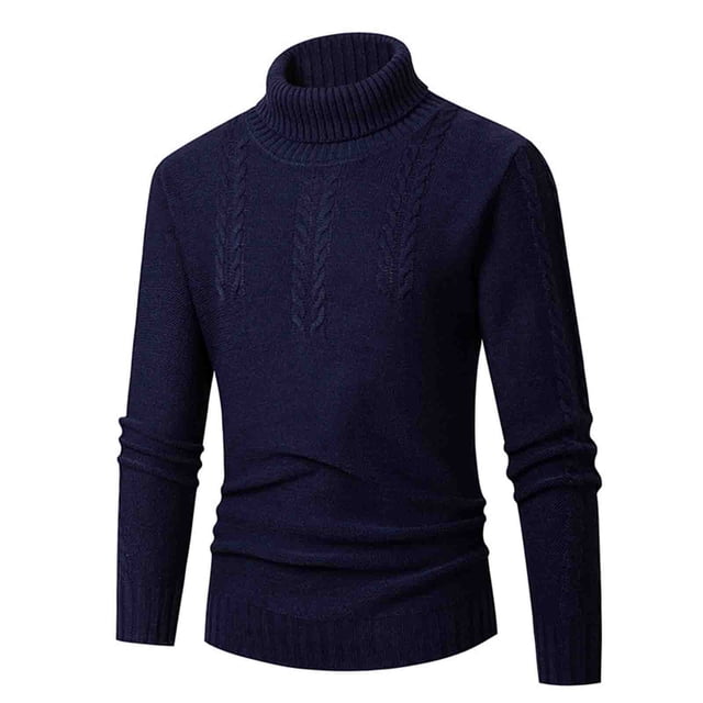 EGNMCR Turtleneck Sweater for Men, Man New Pattern High Collar Solid Color Twisted Flower Keep Warm Head Cover High Collar Long Sleeves Bottom Layer Knitting Sweater Men Polyester Top