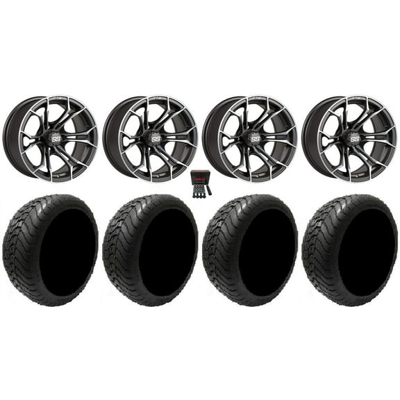 GTW Spyder 14" Golf Cart Wheels Gray 225x30 Mamba Tires E-Z-GO & Club Car