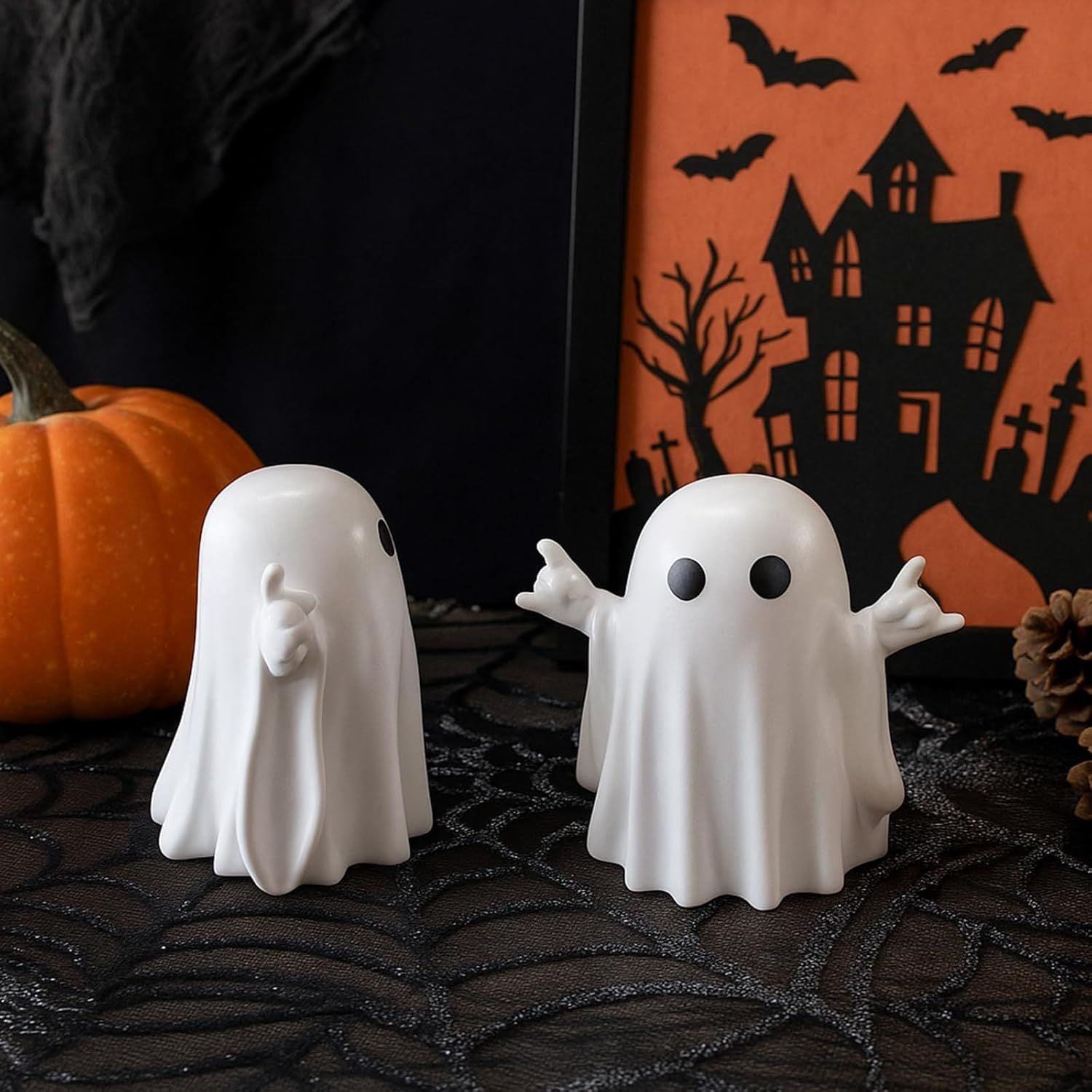 Glow-in-the-Dark Mini Ghost Figurine for Halloween Desk and Shelf Decor