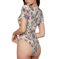 thumbnail image 2 of Fotbe Paisley Flowers Body de Mujer con Cuello Redondo y Mangas Cortas, Sin Mangas Ajustado, Suave, Cómodo y Básico-Small, 2 of 7
