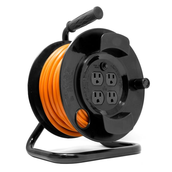 WEN Products 50 Ft. 14-Gauge Heavy-Duty Sjtw Outdoor 14/3 Extension Cord Reel with Nema 5-15R Light-Up Power Outlet