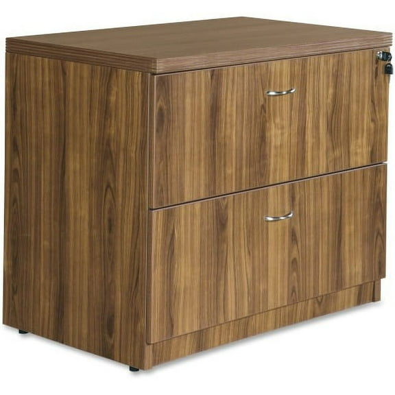Lorell Chateau Series Walnut Laminate Desking - 2-Drawer 35.5" x 22" x 30"Lateral File, 1.5" Top - 2 - Reeded Edge - Material: P2 Particleboard - Finish: Walnut, Laminate