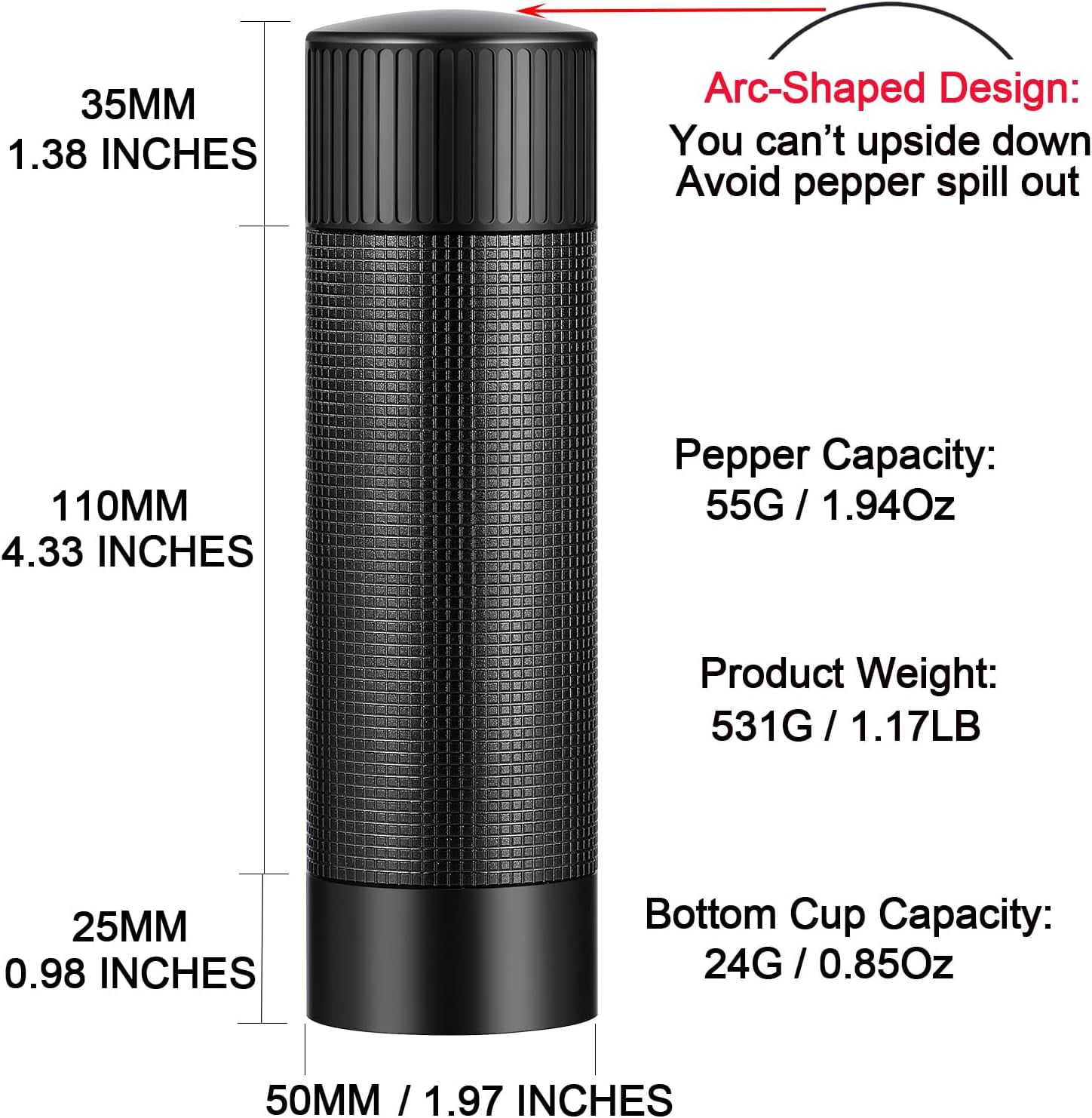 Premium Pepper Grinder - Adjustable Coarseness with Aircraft-Grade Aluminum Body and Stainless Steel Blades - Refillable Manual Pepper Mill for Professional Kitchens & Commercial Use