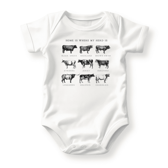 Home Is Where My Herd Is Baby Bodysuit, Newborn Outfit, Baby Clothes, Gift for Children 6-9m White