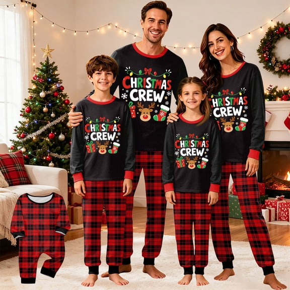 Lvotionpl 2026 Family Matching Christmas Pajamas Set, Christmas PJs for Men Women s, Long Sleeve Tops and Pants, Holiday Family Sleepwear, Xmas Pajama Sets
