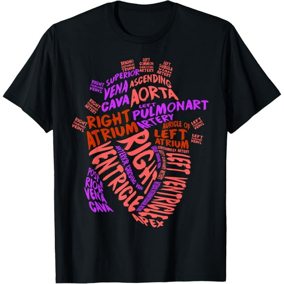 Anatomical Human Heart Cardiology Medical Cardiac Nurse T-ShirtMen and women, Black T-shirt, size: Extra large