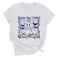 thumbnail image 4 of JOANKDMI Halloween Graphic T-Shirts for Women Cute Holographic Ghost Bow Print Short Sleeve Crewneck Casual Fall Tops Pastel Y2K Season Holiday Tee Shirts Blouses, 4 of 6