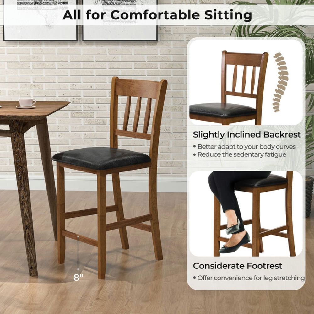 Demi Bonn 25.5" Counter Height Bar Dining Chair Set of 2 with Backrest Padded Seat for Dining Room Living Room, Walnut