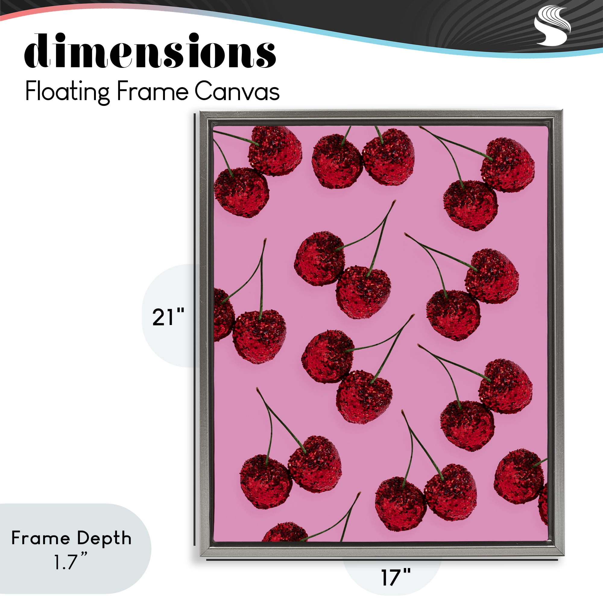 Stupell Industries Glitter Glam Cherries Pattern Gray Framed Floater Canvas Wall Art, design by LISH Creative